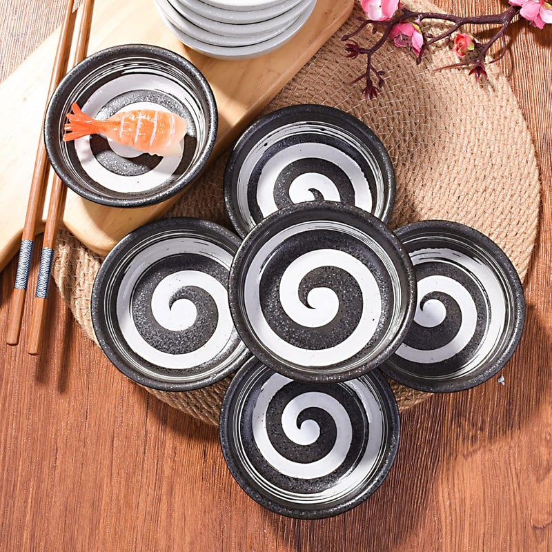 Whitenesser Japanese Porcelain Side Dishes Seasoning Dish 3.7 Inch Ceramic Dipping Sauce Dip Bowls Set of 6 for Sushi Pinch(Black) - Image 4